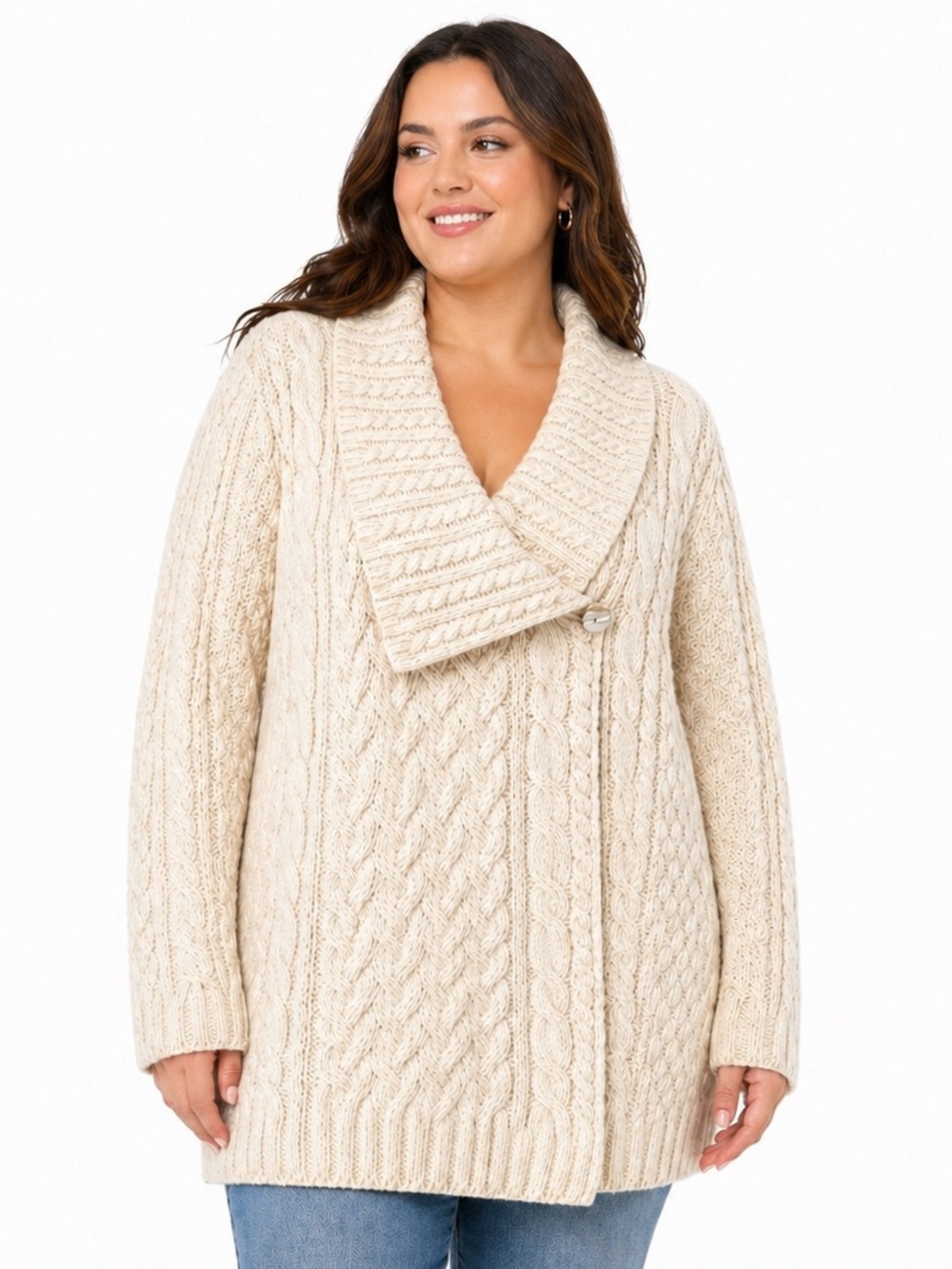 Highland House Industries 100% Pure New Wool Cable Knit Cardigan Sweater Large